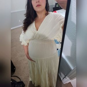 Cotton Boho Maternity for Photoshoot Maxi dress w/ Bat Wing Sleeve